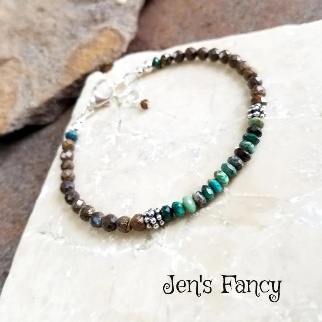 Turquoise & Boulder Opal Bracelet Sterling Silver