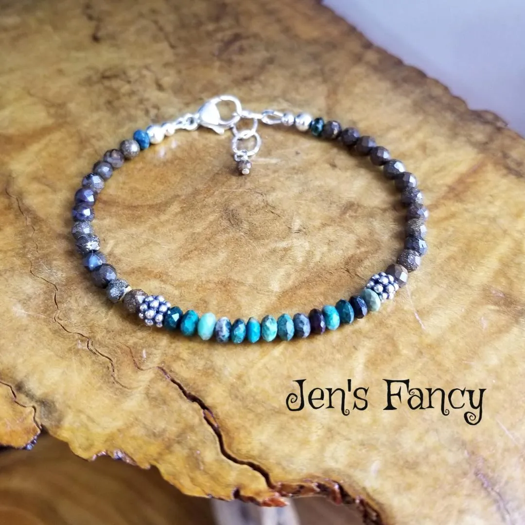Turquoise & Boulder Opal Bracelet Sterling Silver