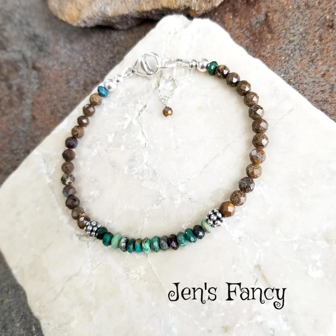 Turquoise & Boulder Opal Bracelet Sterling Silver