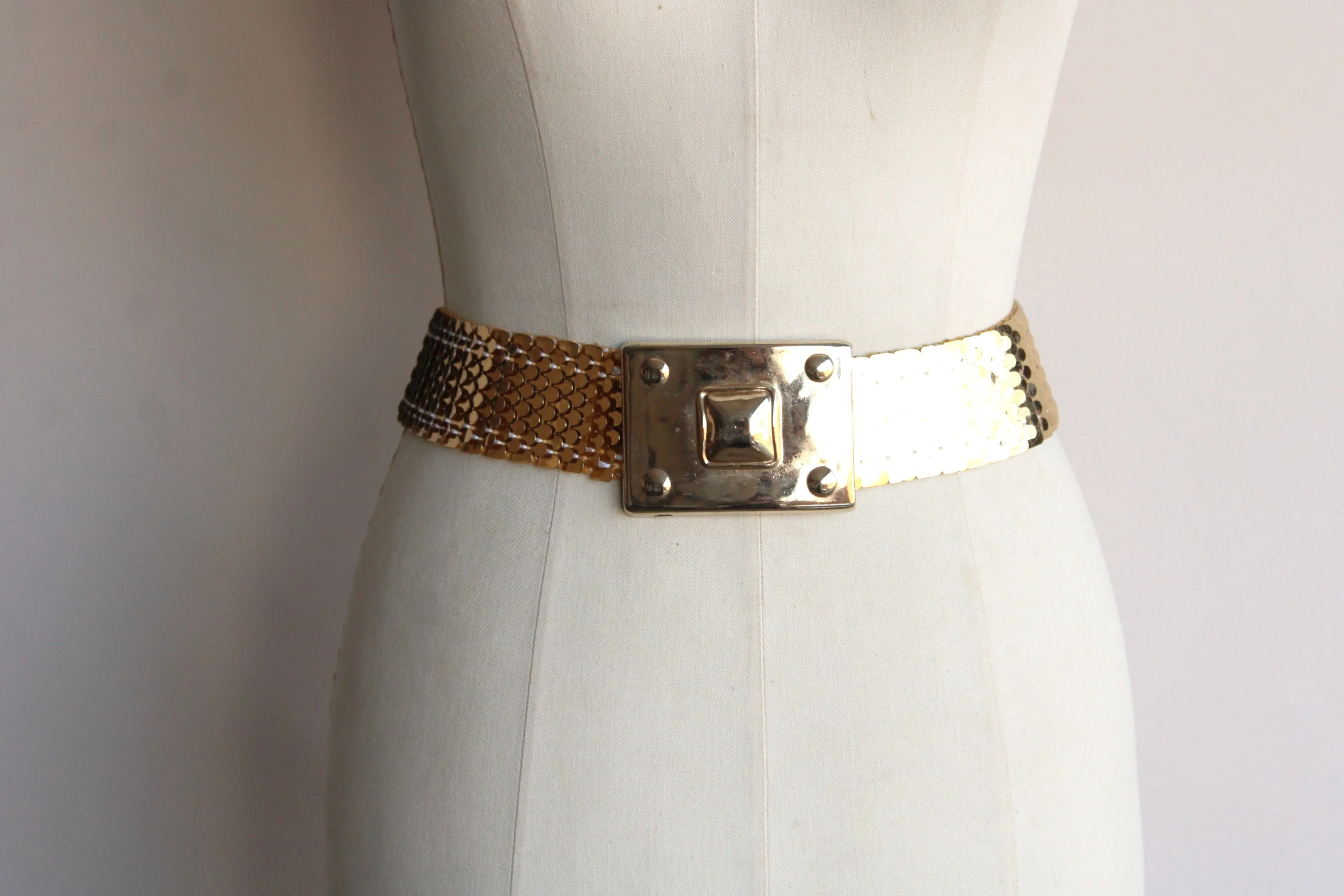 Vintage 1970s Gold Elastic Snake Belt By Harwill