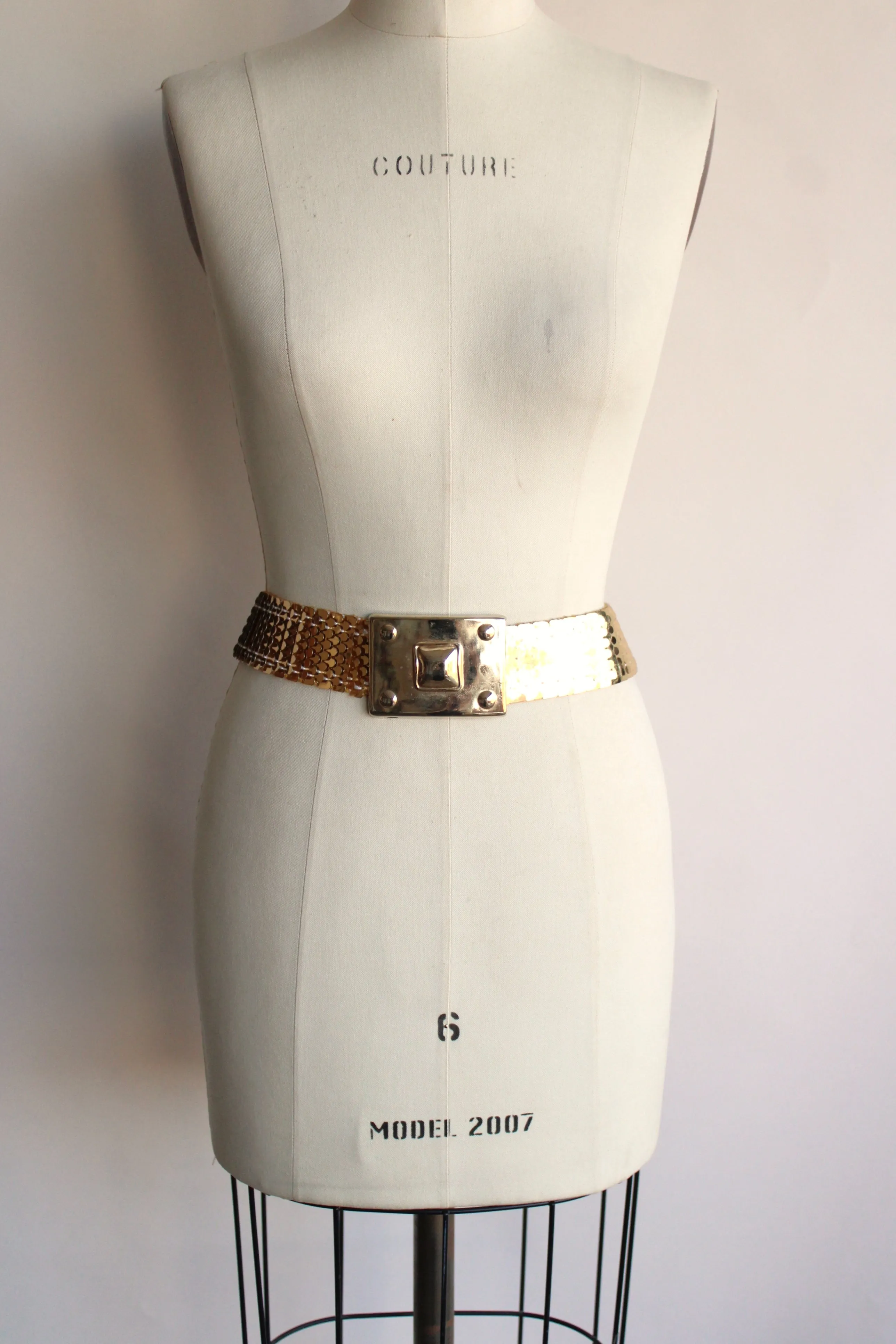 Vintage 1970s Gold Elastic Snake Belt By Harwill