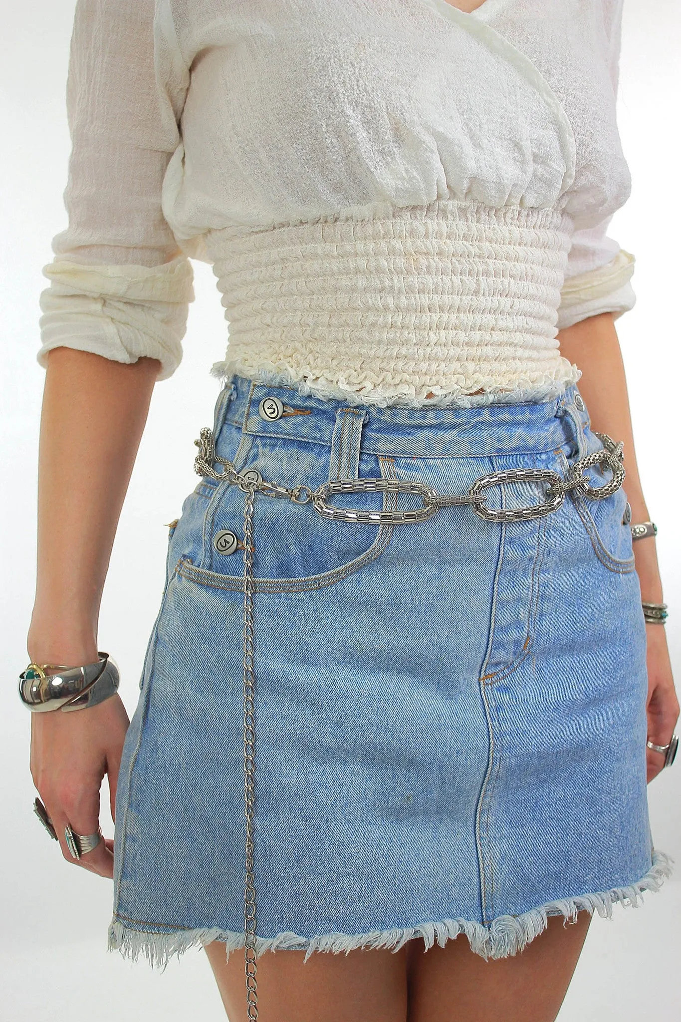 Vintage 70s Boho Hippie silver tone link chain belt