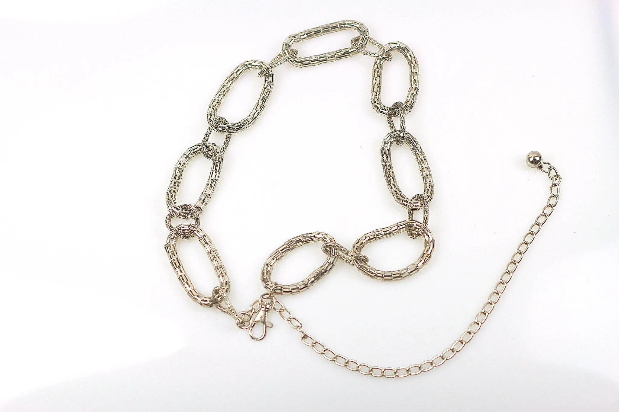 Vintage 70s Boho Hippie silver tone link chain belt