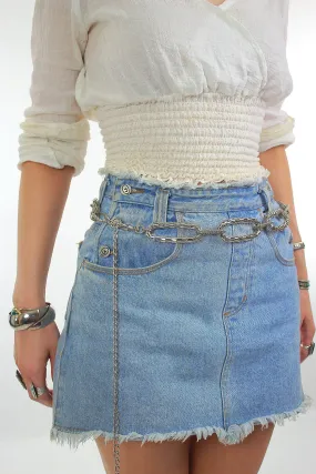 Vintage 70s Boho Hippie silver tone link chain belt