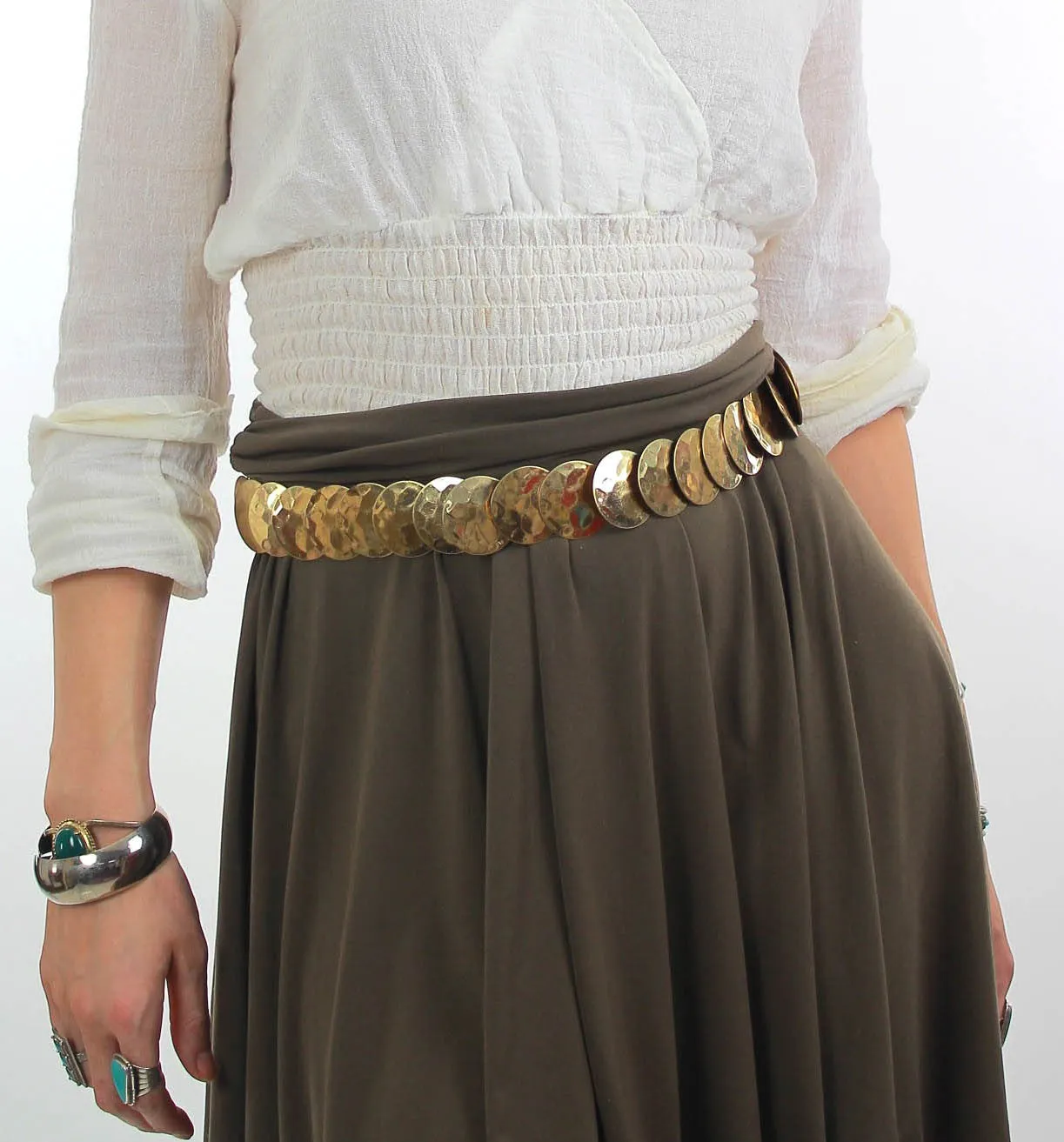 Vintage 70s Gold metallic coin medallion belt