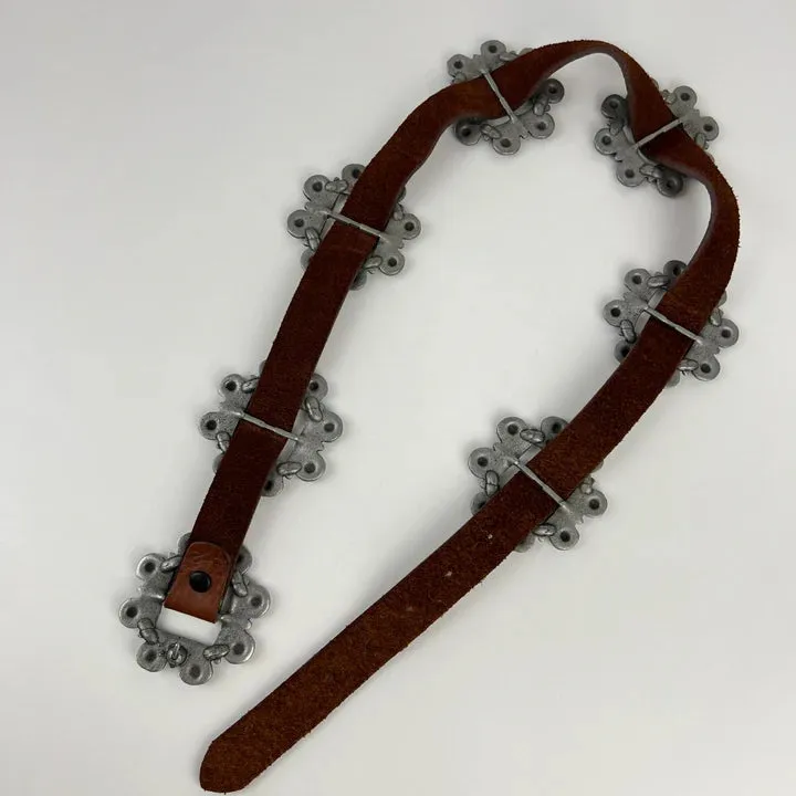 Vintage Brown Leather Pewter Concha Belt Size 32"