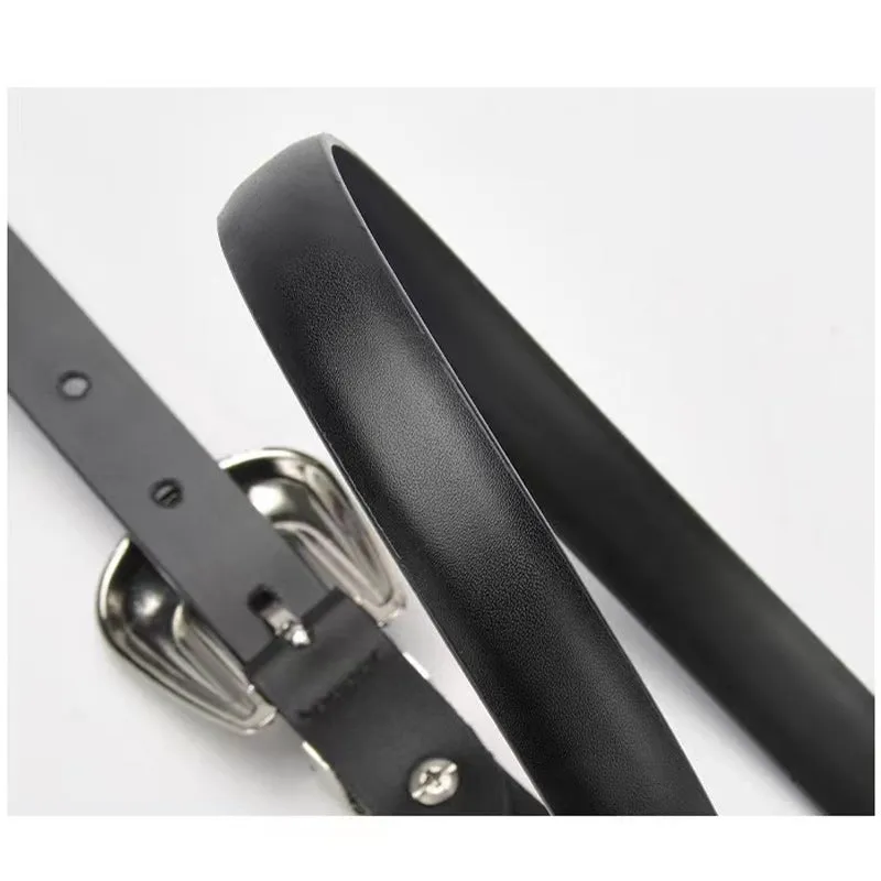 Vintage style double silver buckle leather belt