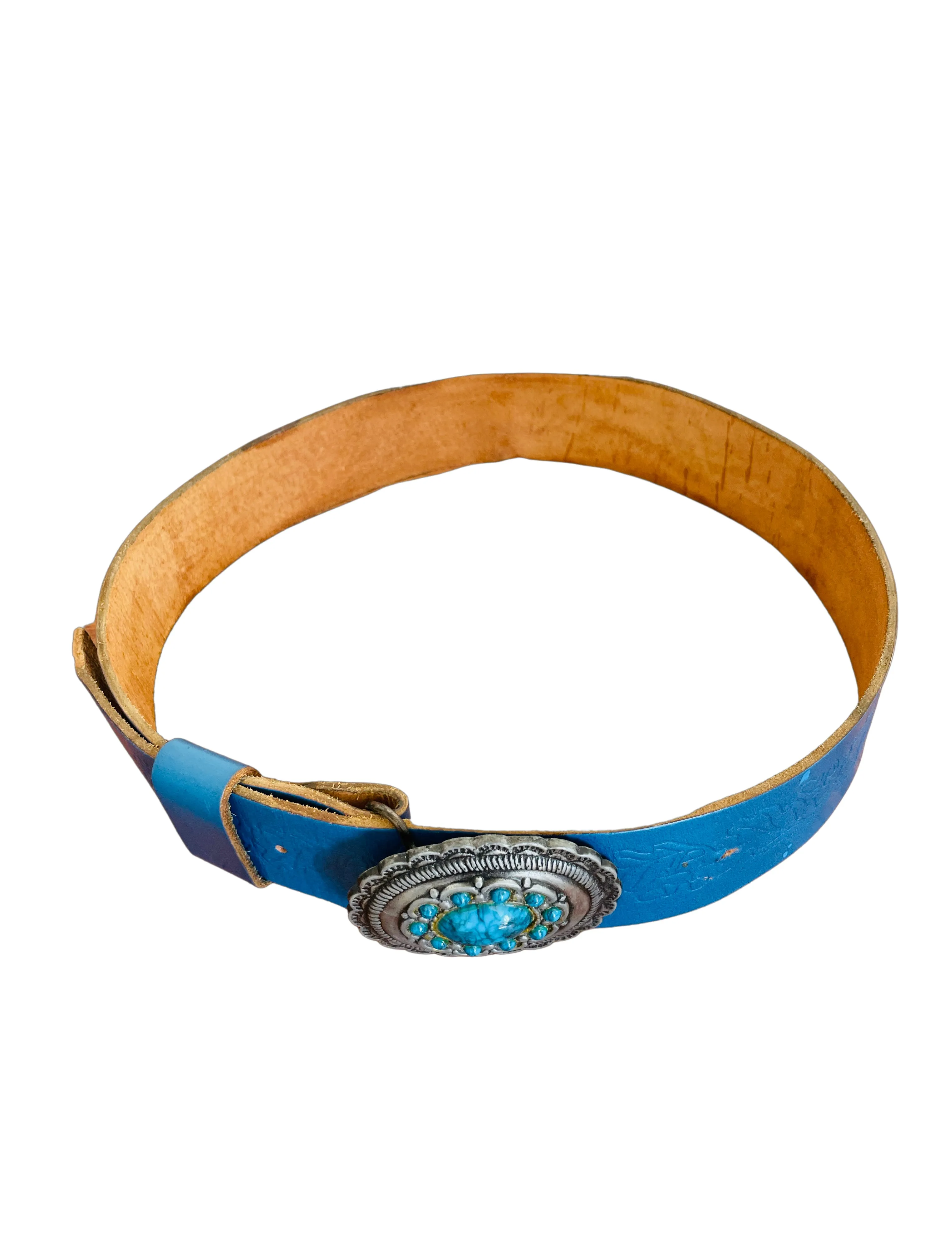 Vintage Turquoise Leather Belt