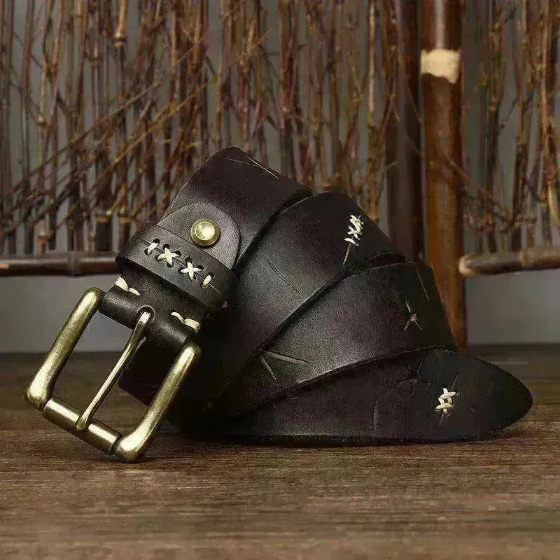 Washed-out Vintage First Layer Cow Leather Pin Buckle Jeans Belt