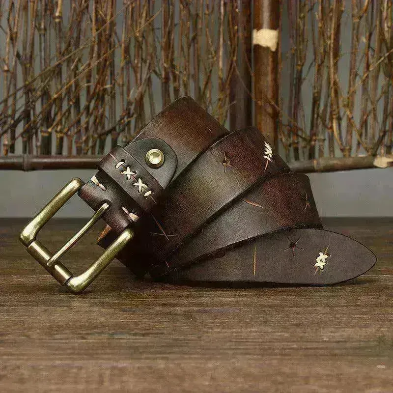 Washed-out Vintage First Layer Cow Leather Pin Buckle Jeans Belt