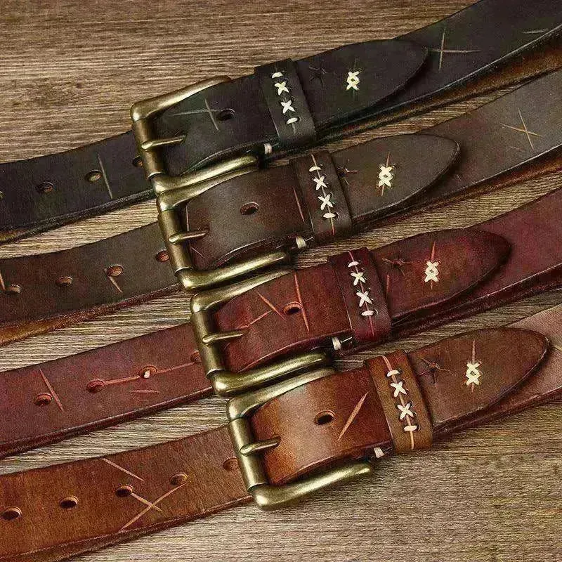 Washed-out Vintage First Layer Cow Leather Pin Buckle Jeans Belt