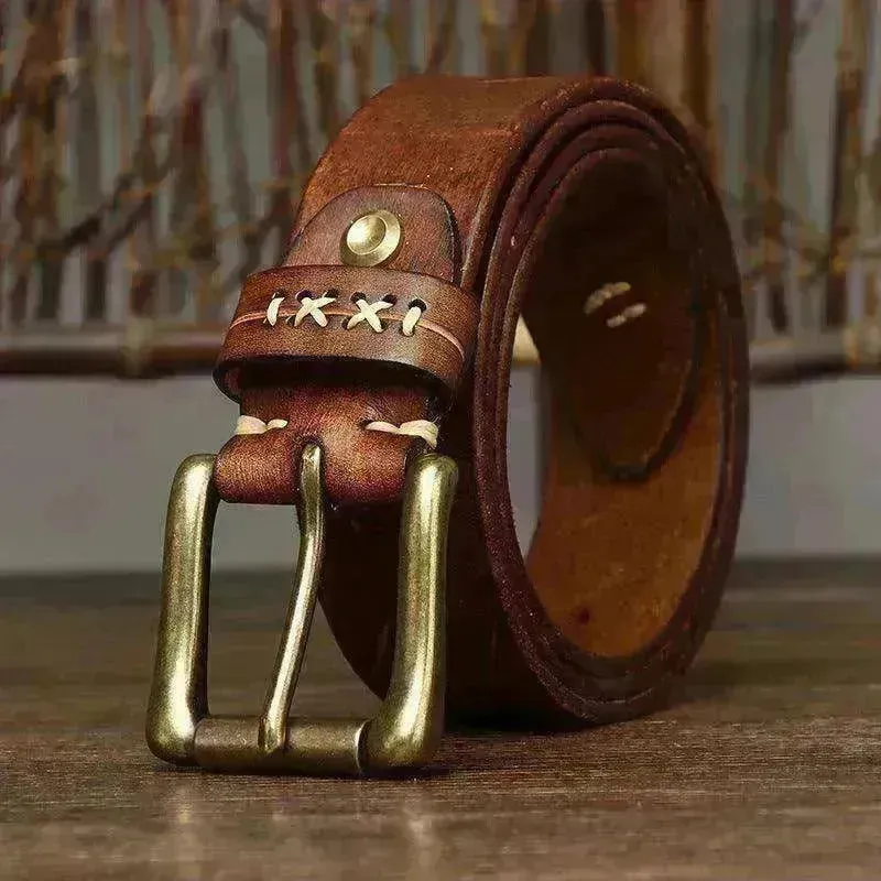 Washed-out Vintage First Layer Cow Leather Pin Buckle Jeans Belt
