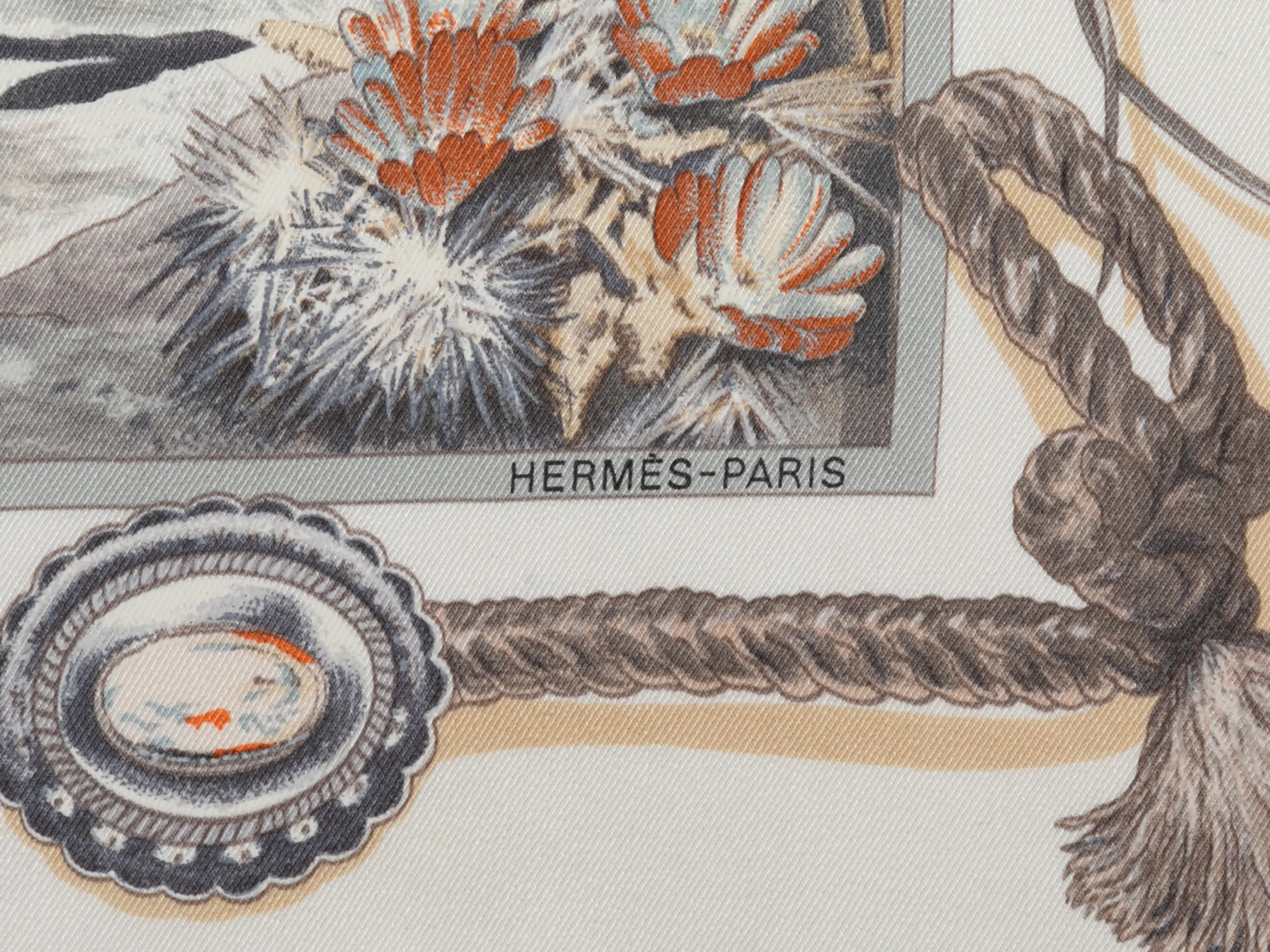 White & Multicolor Hermes The Pony Express Motif Printed Silk Scarf