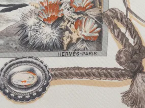 White & Multicolor Hermes The Pony Express Motif Printed Silk Scarf