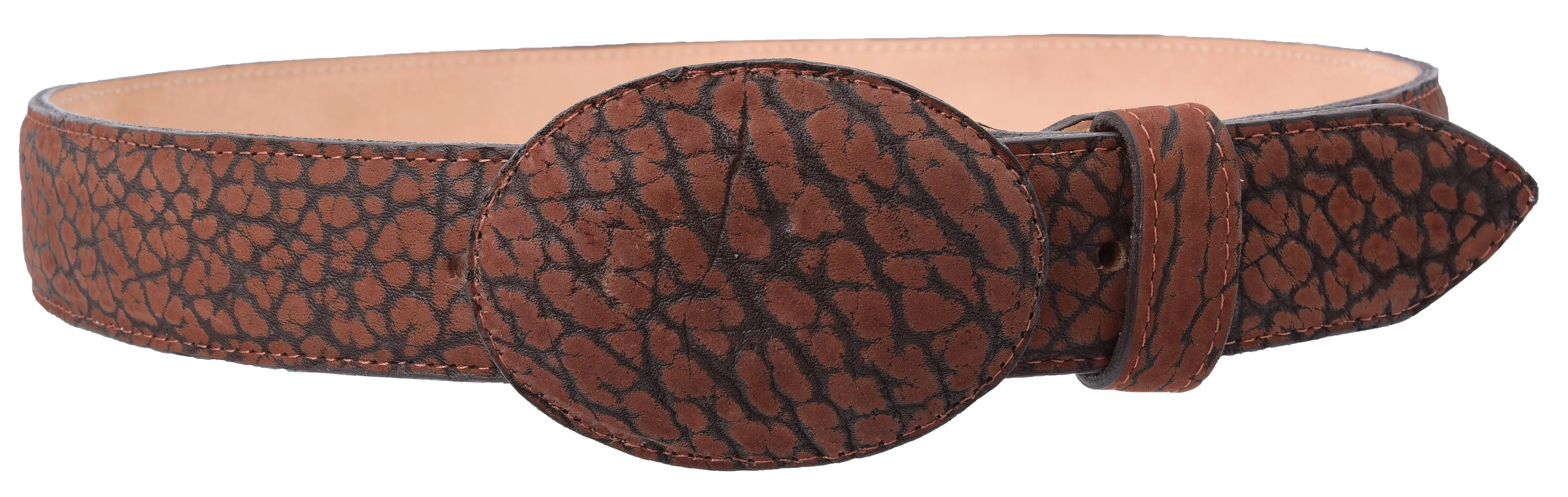 White Diamond Bull Shoulder Leather Belt - Cognac