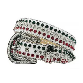 White Strap With Diamond White & Red Studded Rhinestone Belt