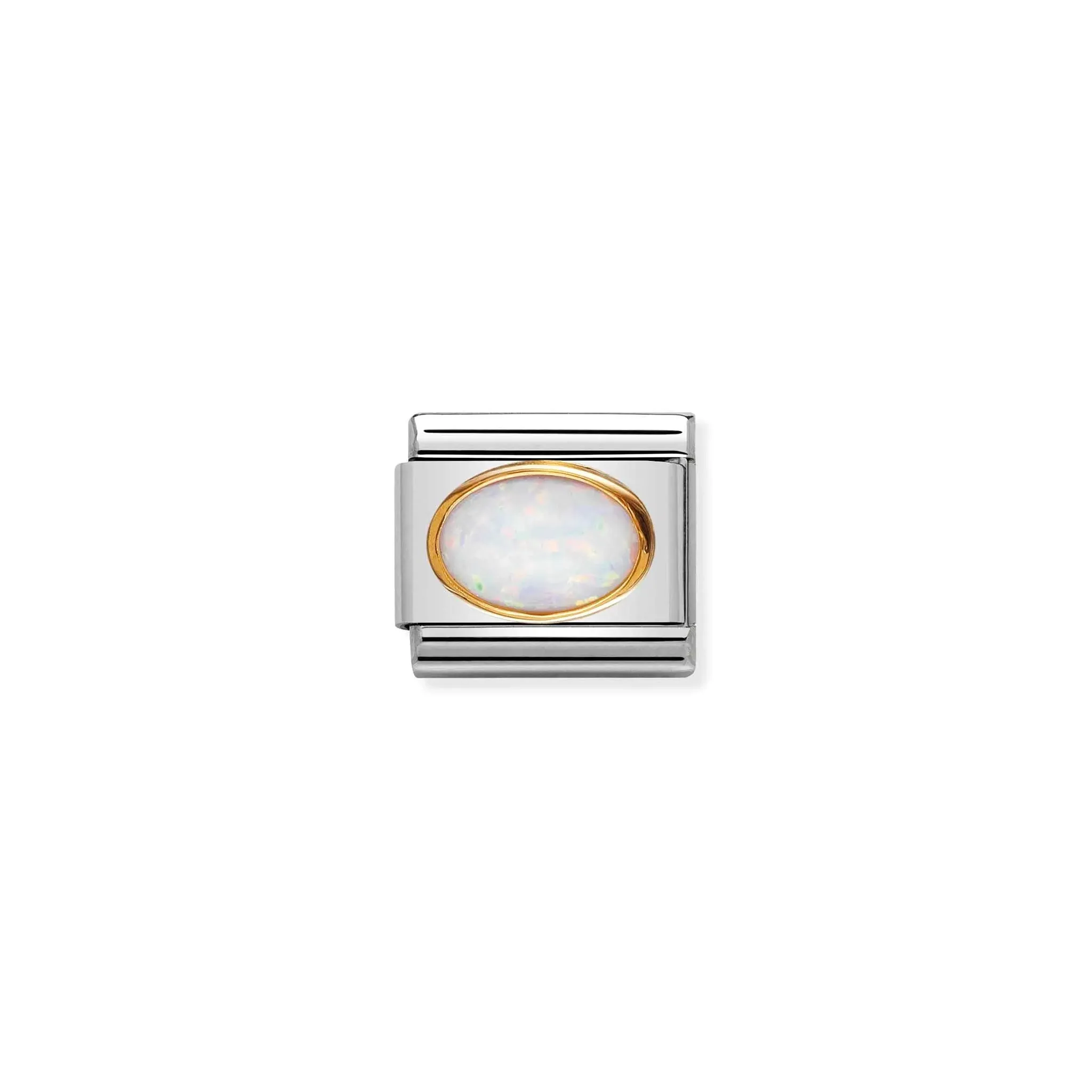 White Opal Oval Charm - 18K Gold