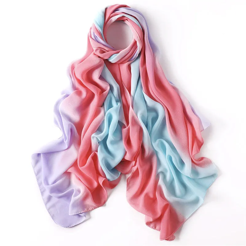 YZ19 Candy color print gradient rainbow stripe pearl chiffon hijab  hijab/tudung  printed hijab  printed scarf  Gradient