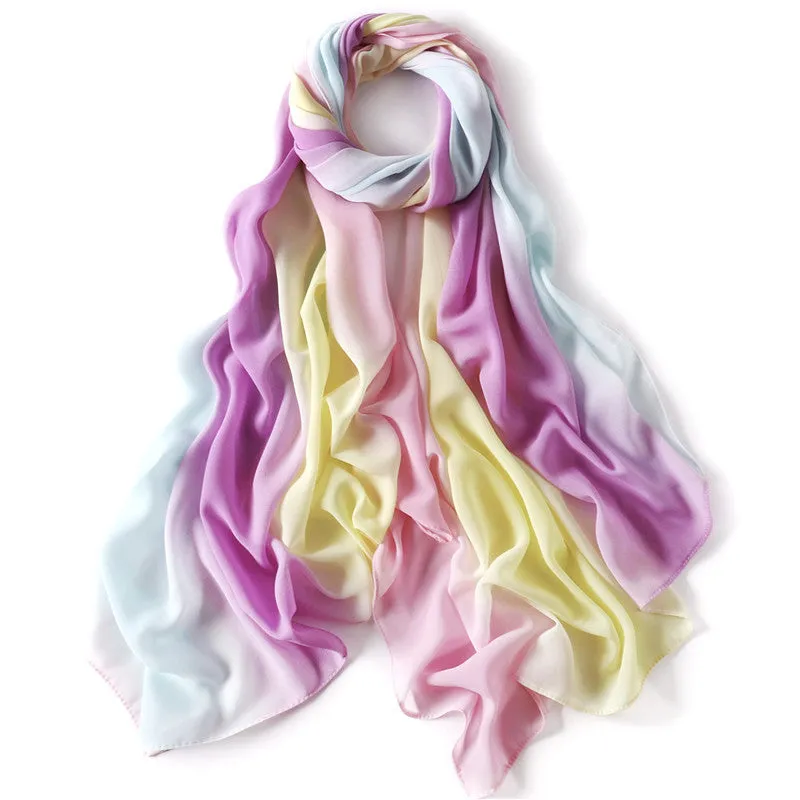 YZ19 Candy color print gradient rainbow stripe pearl chiffon hijab  hijab/tudung  printed hijab  printed scarf  Gradient